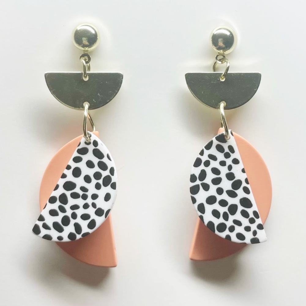 1 pair Semi-circle Dangle with Dot Pattern, Dangle Earrings, Multicolors